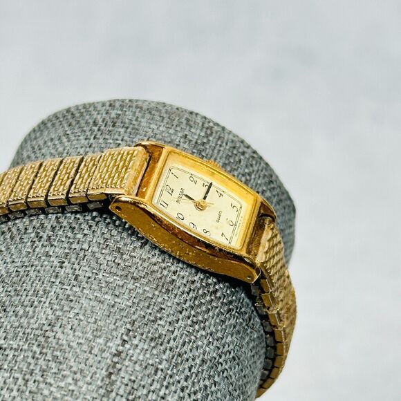 VTG Pulsar Watch Womens 17mm Gold Tone Quartz 1N01-5E00 New Battery Stretchy - Picture 3 of 12